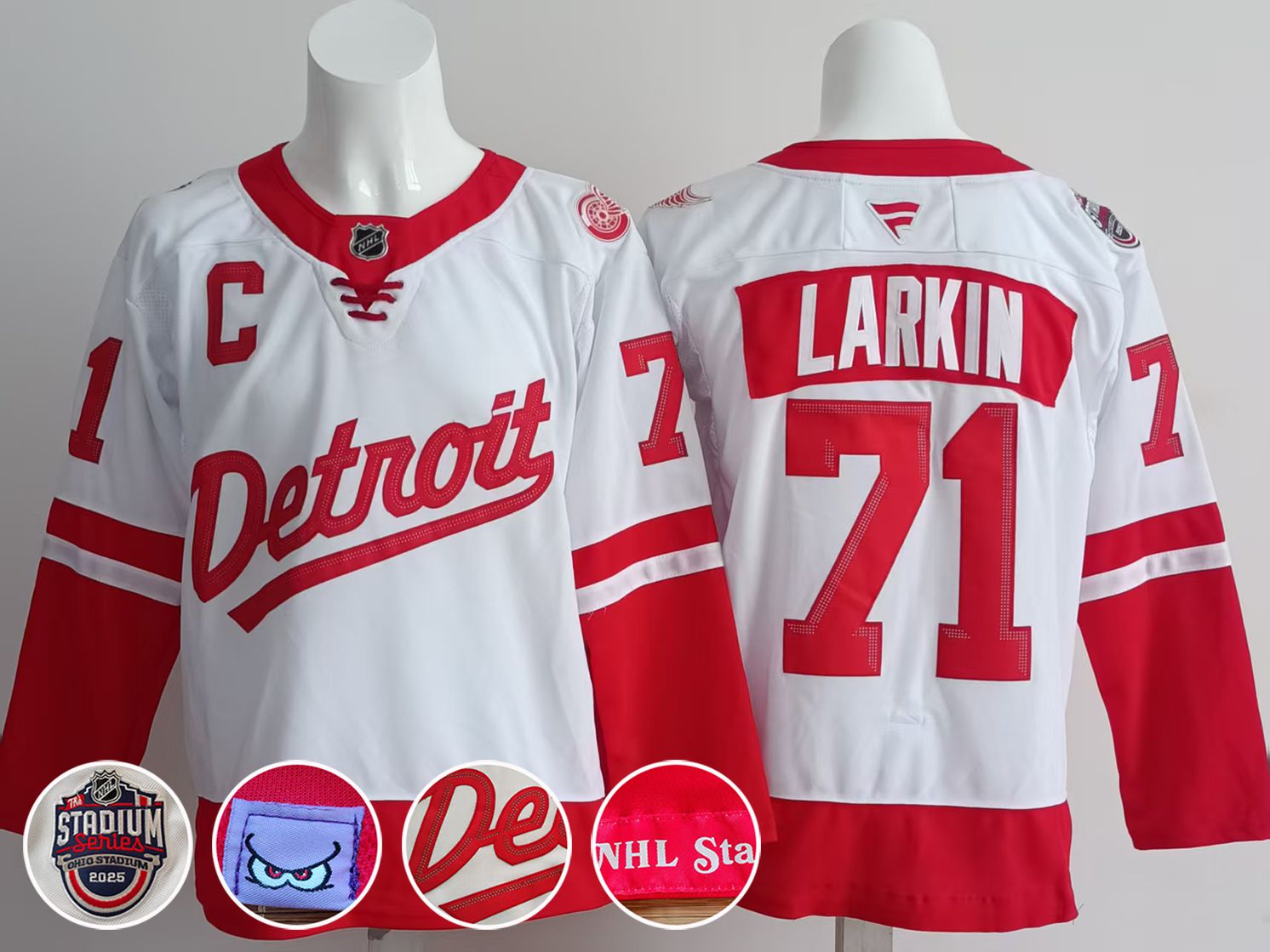 Men Detroit Red Wings #71 Larkin White 2025 Fanatics Home Premium NHL Jersey